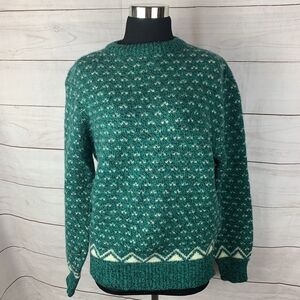 Wool Green sweater pullover jumper medium 8 small 6 Aztec tribal geometric knit
